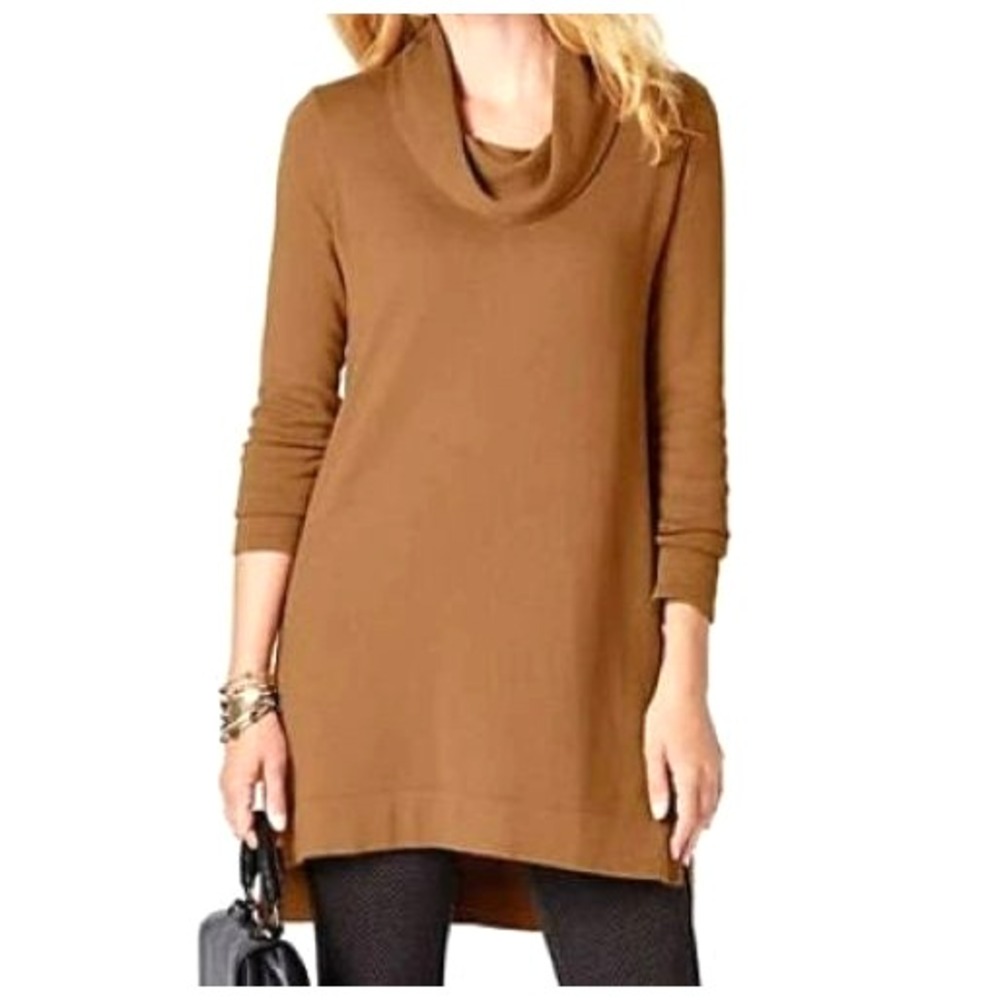 J. JILL Women's Small Petite Brown‎ Cowl Neck High-Low Hem Pullover Knit Sweater